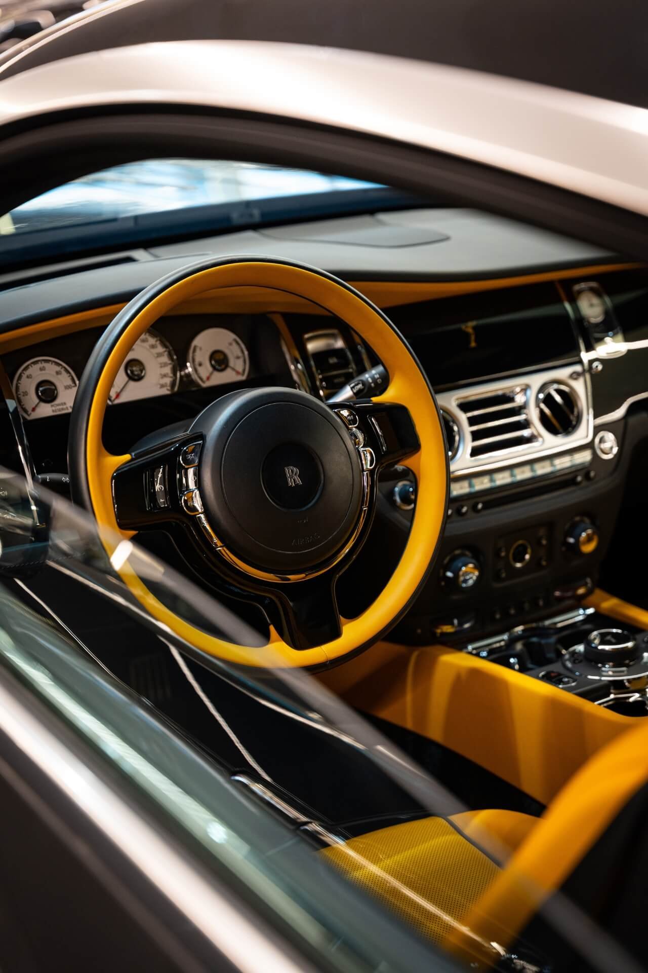 Custom orange interior of a Rolls Royce