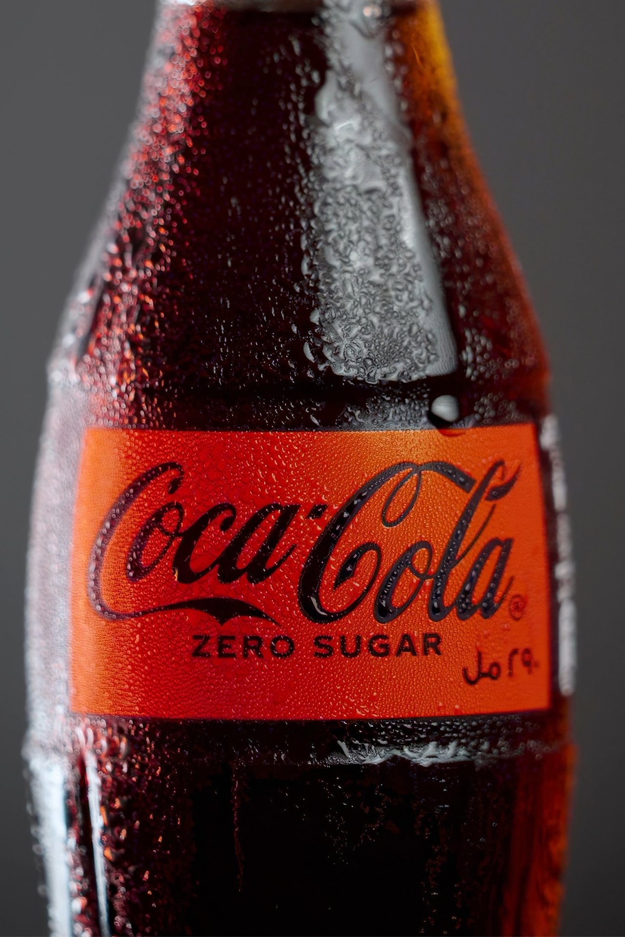 Coca-Cola Zero Sugar bottle with water drops on it