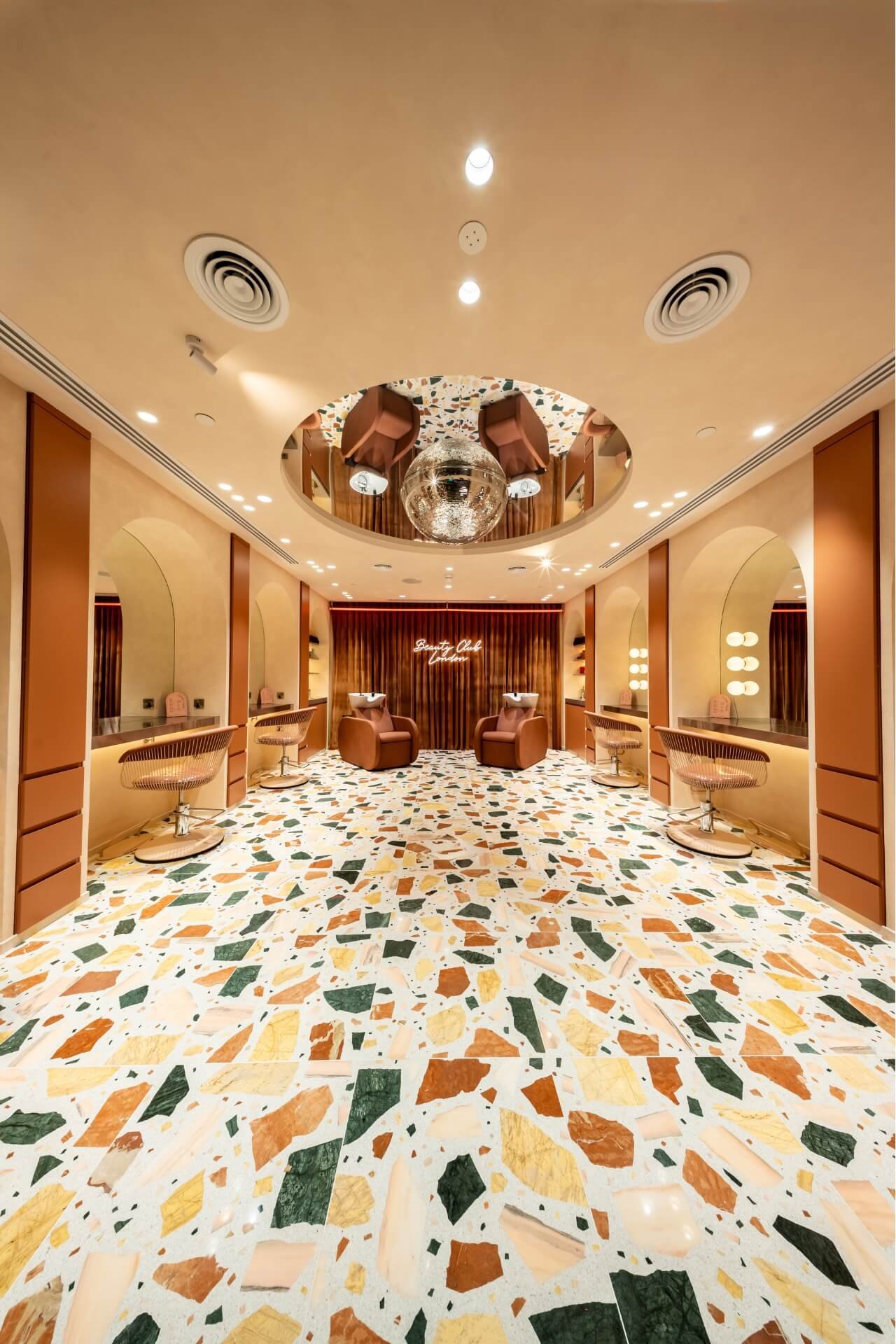 Wide angle of main salon of Beauty Club London Dubai